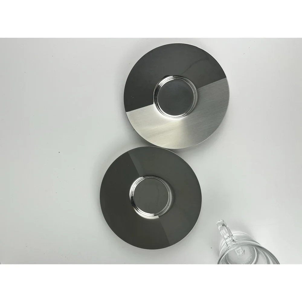 Nespresso VIEW Glass Espresso Cups Stainless Steel Saucers Set of 2 New w/ Flaw